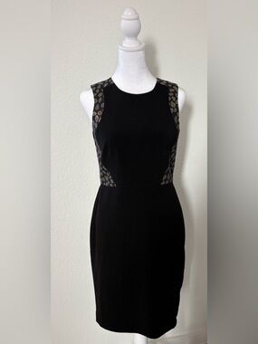 Ann Taylor Black Sheath Dress with Metallic Leopard Insets size 0
